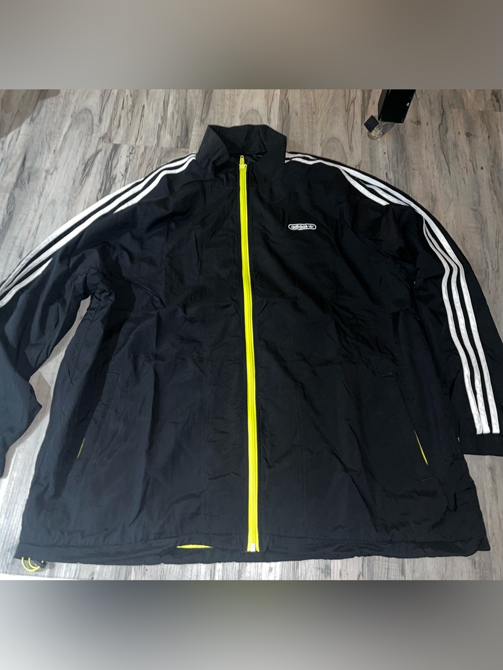 adidas Black Windbreaker Jacket with Yellow Zipper